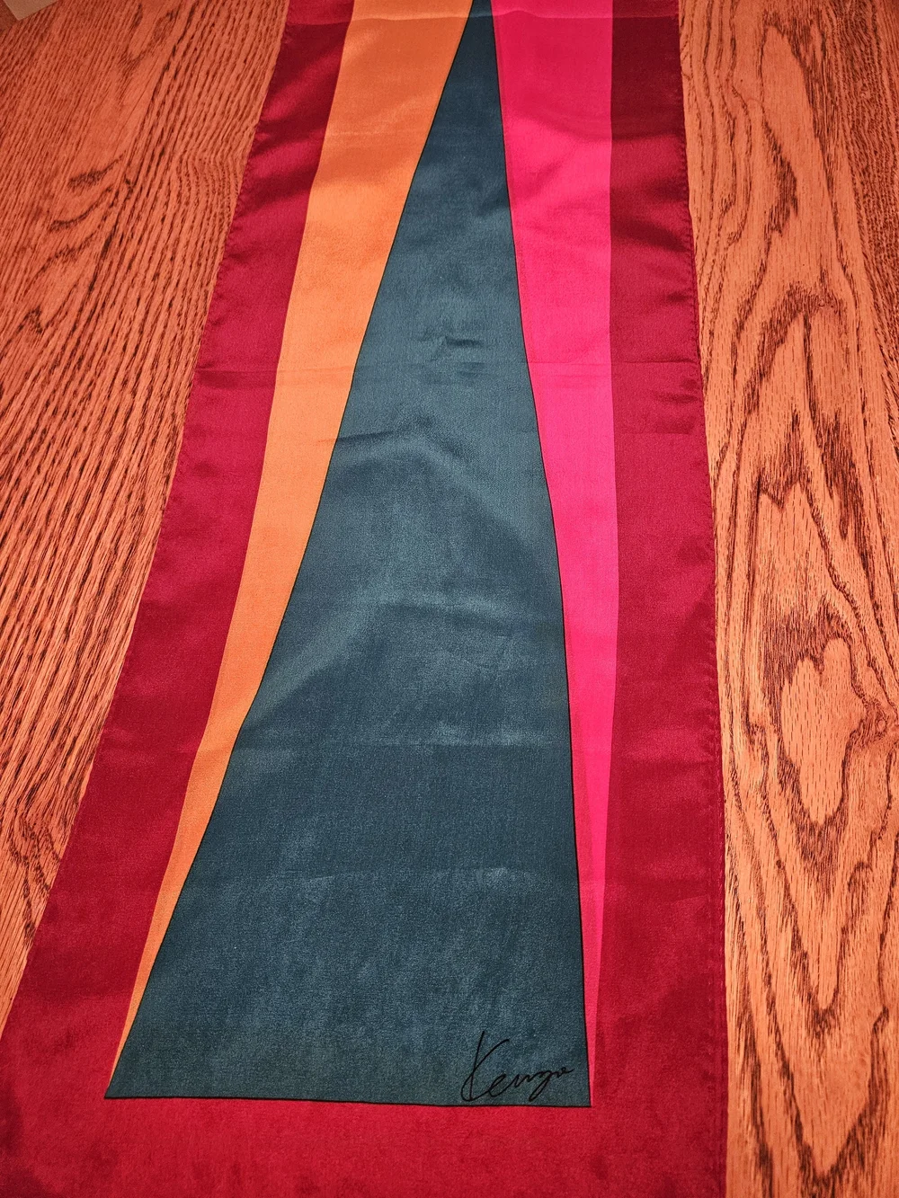 VINTAGE 1970s Kenzo 100% Silk 10x57 Scarf Vibrant Color Block